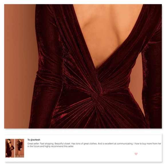 Burgundy Velvet Open Twisted Back Bodycon Dress - Picture 4 of 8